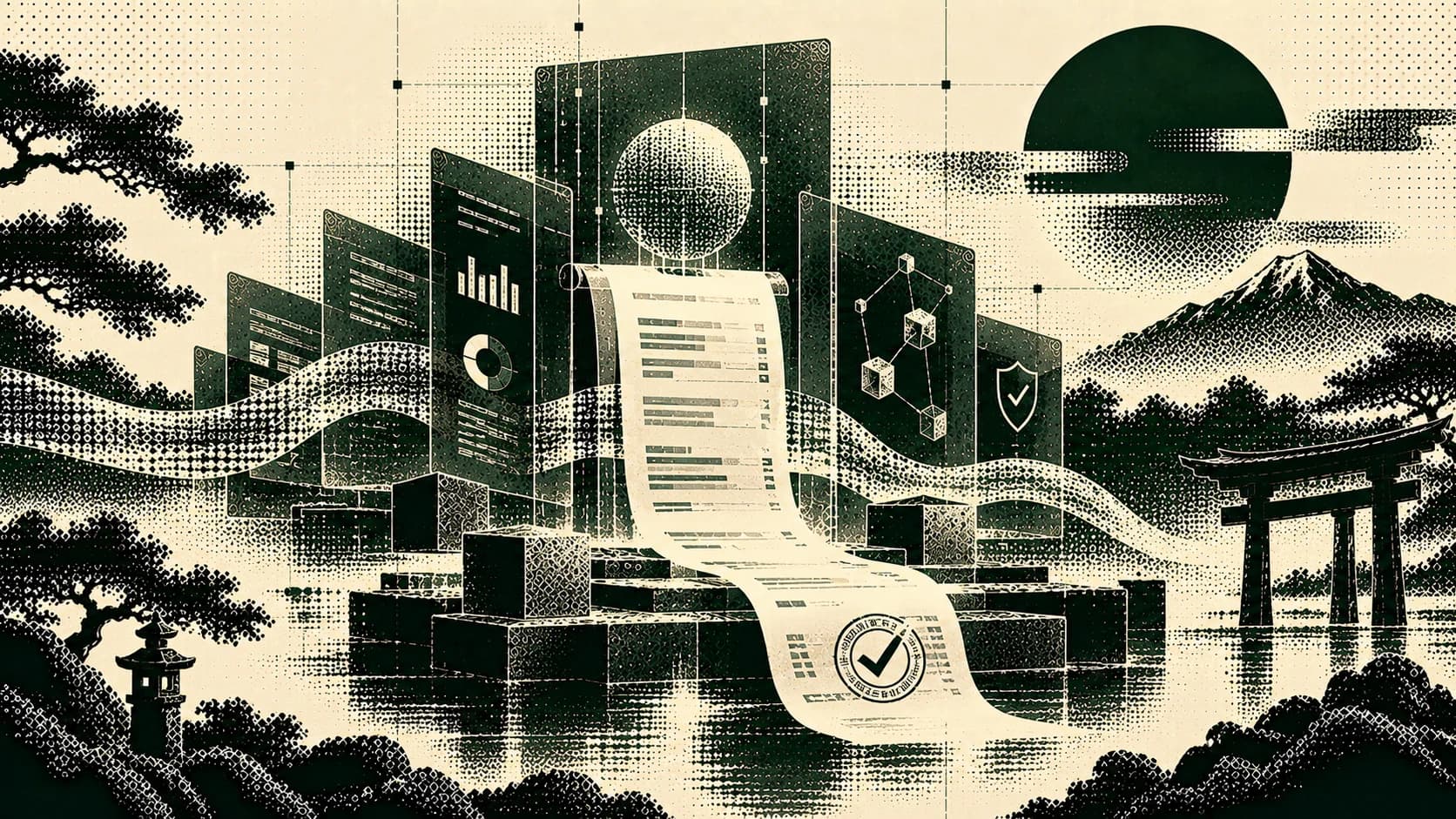 A continuous audit receipt surrounded by policy and transaction records