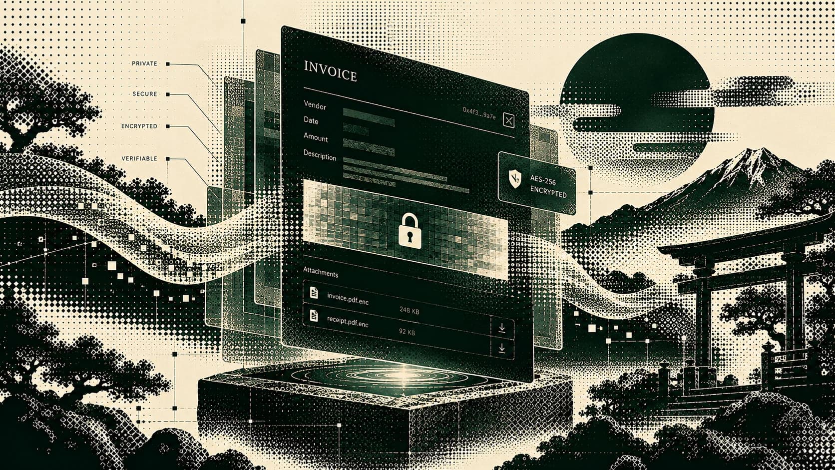 Encrypted invoice layers separated from public financial execution